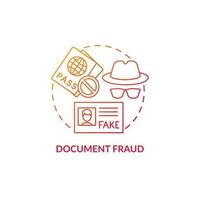 icono de concepto rojo de fraude de documentos. documentos falsos. papeles ilegales. visa falsa y pase fronterizo. deportación idea abstracta ilustración de línea fina. dibujo de color de contorno aislado vectorial vector