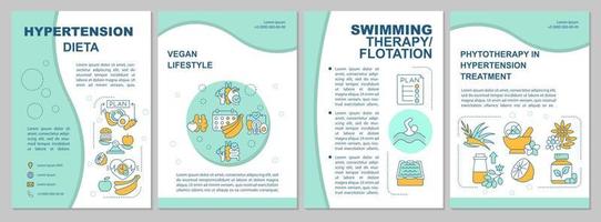 Plantilla de folleto de dieta de hipertensión. terapia de natación. folleto, folleto, impresión de folletos, diseño de portada con iconos lineales. diseños vectoriales para presentaciones, informes anuales, páginas publicitarias vector