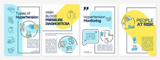 Hypertension types brochure template. Blood pressure monitoring. Flyer, booklet, leaflet print, cover design with linear icons. Vector layouts for presentation, annual reports, advertisement pages