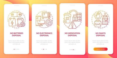 Not accepted rubbish red gradient onboarding mobile app page screen. Walkthrough 4 steps graphic instructions with concepts. UI, UX, GUI vector template with linear color illustrations