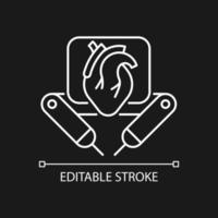 Surgical robot white linear icon for dark theme. Remote manipulation. Robotic-assisted procedure. Thin line customizable illustration. Isolated vector contour symbol for night mode. Editable stroke