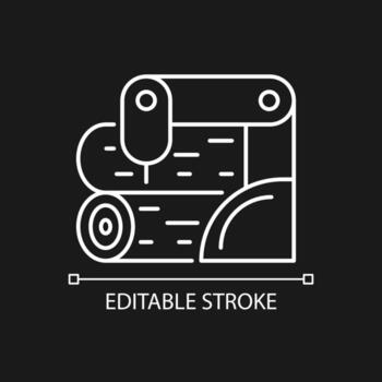Wood processing white linear icon for dark theme. Timber framing machine. Advanced automation. Thin line customizable illustration. Isolated vector contour symbol for night mode. Editable stroke