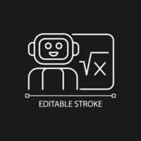 Robotics in education white linear icon for dark theme. Robot teacher. AI in classroom. Thin line customizable illustration. Isolated vector contour symbol for night mode. Editable stroke