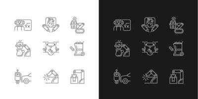 Leading technologies linear icons set for dark and light mode. Autonomous robots. Industrial automation. Customizable thin line symbols. Isolated vector outline illustrations. Editable stroke