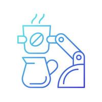 Icono de vector lineal gradiente de robot de fabricación de café. barista robótico. elaboración automática de bebidas. quiosco autónomo. símbolo de color de línea fina. pictograma de estilo moderno. dibujo de contorno aislado vectorial