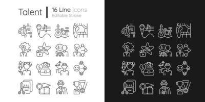 Talents and aptitudes linear icons set for dark and light mode. Vocation. Thin line contour symbols bundle. Customizable thin line symbols. Isolated vector outline illustrations. Editable stroke