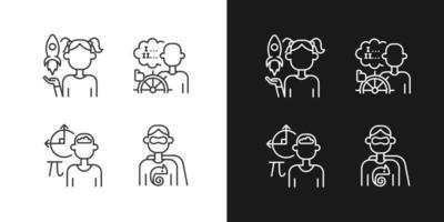 Kids talents linear icons set for dark and light mode. Personal development. Thin line contour symbols bundle. Customizable thin line symbols. Isolated vector outline illustrations. Editable stroke
