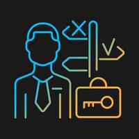 Portfolio manager gradient vector icon for dark theme. Expert managing portfolio trading. Investing professional. Thin line color symbol. Modern style pictogram. Vector isolated outline drawing