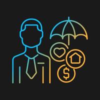 Insurance agent gradient vector icon for dark theme. Life, health and property insurance seller. Insurer service. Thin line color symbol. Modern style pictogram. Vector isolated outline drawing