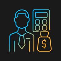 Budget analyst gradient vector icon for dark theme. Finance management specialist. Expenses monitoring expert. Thin line color symbol. Modern style pictogram. Vector isolated outline drawing