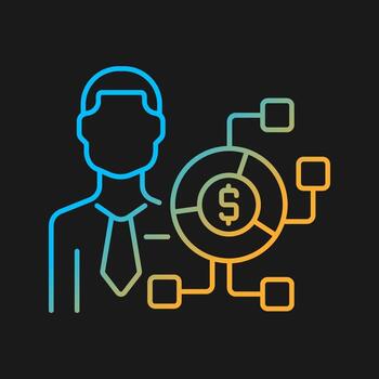 Digital finance expert gradient vector icon for dark theme. Financial field digitalization. Remote services consultant. Thin line color symbol. Modern style pictogram. Vector isolated outline drawing