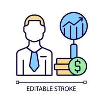 Financial analyst RGB color icon. Specialist undertaking analysis. Finance data examiner. Investment and banking career. Isolated vector illustration. Simple filled line drawing. Editable stroke