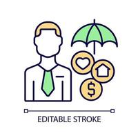 Insurance agent RGB color icon. Life, health and property insurance seller. Customer service specialist. Insurer employee. Isolated vector illustration. Simple filled line drawing. Editable stroke