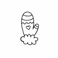 A hand-drawn mitten with a Doodle-style pattern. Gauntlet with a black contour line. vector