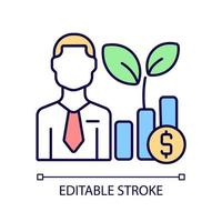 Fund manager RGB color icon. Financial investment expert. Hedge fund managing specialist. Investment decision making person. Isolated vector illustration. Simple filled line drawing. Editable stroke