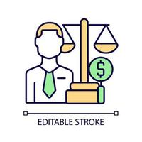 Financial examiner RGB color icon. Risk-focused financial examination expert. Law and regulations compliance specialist. Isolated vector illustration. Simple filled line drawing. Editable stroke