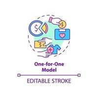 One for one model concept icon. Social entrepreneurship. Buy one give one strategy. Business model abstract idea thin line illustration. Vector isolated outline color drawing. Editable stroke