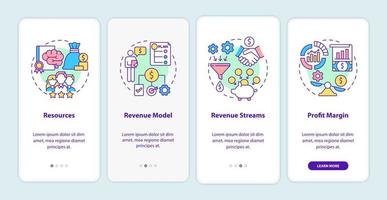 Business model essentials onboarding mobile app page screen. Company finance walkthrough 4 steps graphic instructions with concepts. UI, UX, GUI vector template with linear color illustrations