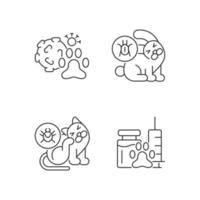 Pet parasites linear icons set. Fleas and ticks. Ear infection and symptoms. Domestic animal vaccination. Customizable thin line contour symbols. Isolated vector outline illustrations. Editable stroke