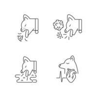 Pet stomach illness linear icons set. Vomiting and kennel cough problems. Domestic animals diseases. Customizable thin line contour symbols. Isolated vector outline illustrations. Editable stroke