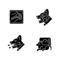 Pet treatment black glyph icons set on white space. Domestic animals illness. Common and dangerous diseases. Medical veterinary examination. Silhouette symbols. Vector isolated illustration