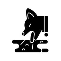 Vomiting pet black glyph icon. Emesis and throwing up. Stomach content explosion. Sick animal with digestive problems. Silhouette symbol on white space. Vector isolated illustration