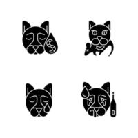 Pet infections black glyph icons set on white space. Parasite caused diseases. Digestive system affecting organisms. Contagious viral illness. Silhouette symbols. Vector isolated illustration