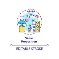 Value proposition concept icon. Product quality promised by company to customer. Business model abstract idea thin line illustration. Vector isolated outline color drawing. Editable stroke