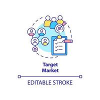 Target market concept icon. Identify segment of potential clients. Company customers. Business model abstract idea thin line illustration. Vector isolated outline color drawing. Editable stroke