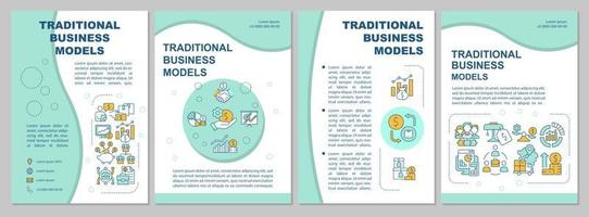 Traditional business model mint brochure template. Retail and commerce. Flyer, booklet, leaflet print, cover design with linear icons. Vector layout for presentation, annual report, advertisement page