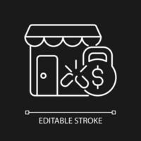 Small business debt relief white linear icon for dark theme. Business incentives. Liability relief. Thin line customizable illustration. Isolated vector contour symbol for night mode. Editable stroke