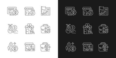 Small business development support linear icons set for dark and light mode. Website creation. Customizable thin line symbols. Isolated vector outline illustrations. Editable stroke
