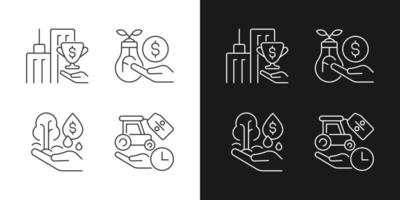 Grant and investment linear icons set for dark and light mode. Small business financial support. Customizable thin line symbols. Isolated vector outline illustrations. Editable stroke