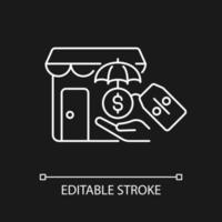 Small business insurance discounts white linear icon for dark theme. Small business compensation. Thin line customizable illustration. Isolated vector contour symbol for night mode. Editable stroke