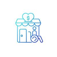 Grants for disabled gradient linear vector icon. Financial support. Money contribution for small business development. Thin line color symbol. Modern style pictogram. Vector isolated outline drawing