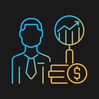 Financial analyst gradient vector icon for dark theme. Specialist undertaking analysis. Finance data examiner. Thin line color symbol. Modern style pictogram. Vector isolated outline drawing