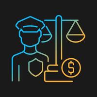 Icono de vector de gradiente de guardia financiera para tema oscuro. especialista en hacer cumplir las leyes financieras. regulación de los sectores comerciales. símbolo de color de línea fina. pictograma de estilo moderno. dibujo de contorno aislado vectorial