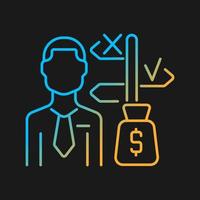 Asset manager gradient vector icon for dark theme. Specialist making investments. Stock market operationg expert. Thin line color symbol. Modern style pictogram. Vector isolated outline drawing