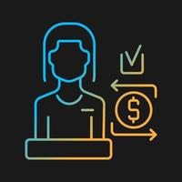 Bank teller gradient vector icon for dark theme. Finance and customer service employee. Interaction with customers. Thin line color symbol. Modern style pictogram. Vector isolated outline drawing