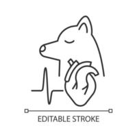 Pet heart disease linear icon. Pumping blood trouble. Artery system problems. Heart failure. Thin line customizable illustration. Contour symbol. Vector isolated outline drawing. Editable stroke