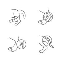 Animal injuries linear icons set. Pet physical diseases. Limb sprains and trauma. Surgical treatment. Customizable thin line contour symbols. Isolated vector outline illustrations. Editable stroke