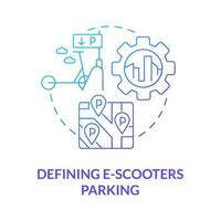 Defining e-scooters parking blue gradient concept icon. Scooter sharing regulation abstract idea thin line illustration. Charging stations. Follow restrictions. Vector isolated outline color drawing