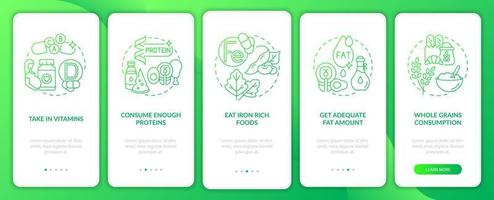 Healthy pregnancy maintenance onboarding mobile app page screen. Whole grains walkthrough 5 steps graphic instructions with concepts. UI, UX, GUI vector template with linear color illustrations