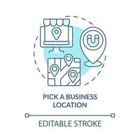 Pick business location in app concept icon. Mark on map for customers comfort. Making business visible abstract idea thin line illustration. Vector isolated outline color drawing. Editable stroke