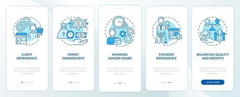 Business corporate structure tips onboarding mobile app page screen. Startup boost walkthrough 5 steps graphic instructions with concepts. UI, UX, GUI vector template with linear color illustrations