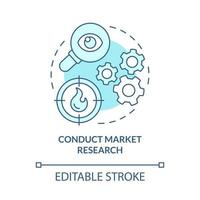 llevar a cabo el icono del concepto de investigación de mercado. recopilación de datos de las necesidades de los clientes. estrategia de desarrollo de pequeñas empresas idea abstracta ilustración de línea fina. dibujo de color de contorno aislado vectorial. trazo editable vector