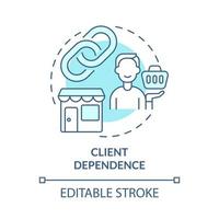 icono del concepto de problema de dependencia del cliente. relación con el cliente y el proveedor. Ilustración de línea fina de idea abstracta de servicio al cliente de pequeñas empresas. dibujo de color de contorno aislado vectorial. trazo editable vector