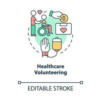 Healthcare volunteering concept icon. Humanitarian aid for clinic. Blood donation for hospital abstract idea thin line illustration. Vector isolated outline color drawing. Editable stroke