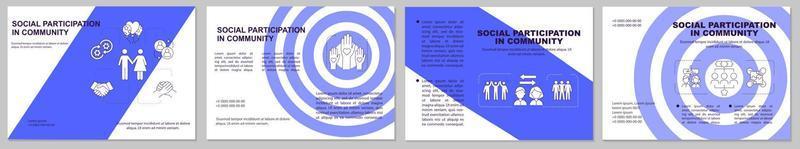 Participation in community blue brochure template. Social role flyer, booklet, leaflet print, cover design with linear icons. Vector layouts for presentation, annual reports, advertisement pages