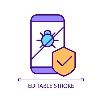 Anti malware for mobile phone installing RGB color icon. Protecting